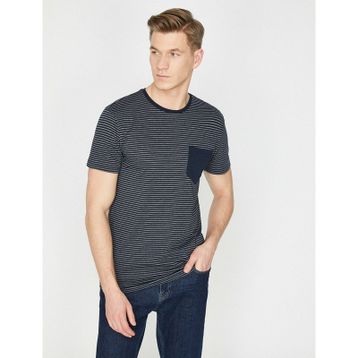 Koton 5YAM19709OK Lacivert Çizgili Erkek T-Shirt