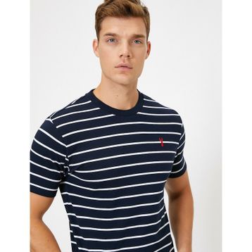Koton 5YAM19709OK Lacivert Çizgili Erkek T-Shirt