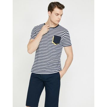 Koton 5YAM19709OK Lacivert Çizgili Erkek T-Shirt