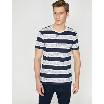 Koton 5YAM19709OK Lacivert Çizgili Erkek T-Shirt