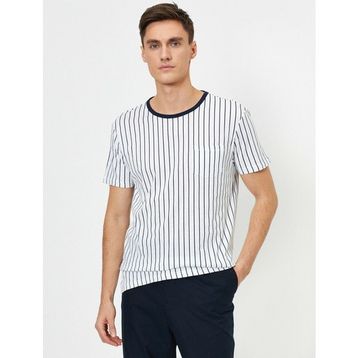 Koton 5YAM19709OK Lacivert Çizgili Erkek T-Shirt