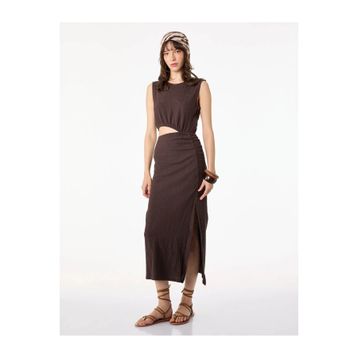 Koton 6SAL80007IK Midi Slip Kahverengi Kadın Elbise