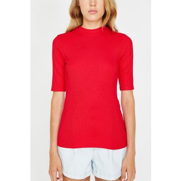 Koton 9KAK12882OK Kırmızı Bisiklet Yaka Kadın T-Shirt