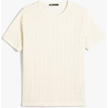 Koton Ajurlu Bisiklet Yaka Kısa Kollu Regular Fit Ekru Kadın T-shirt