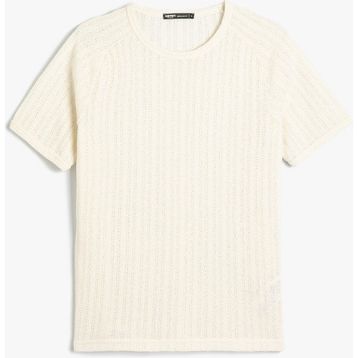 Koton Ajurlu Bisiklet Yaka Kısa Kollu Regular Fit Ekru Kadın T-shirt