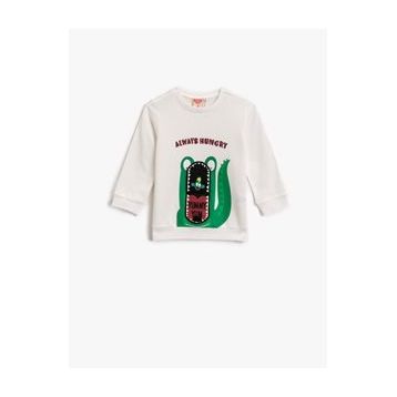 Koton Baskili Pamuklu Bisiklet Yaka Uzun Kollu Sweatshirt 1YMB18207ZK