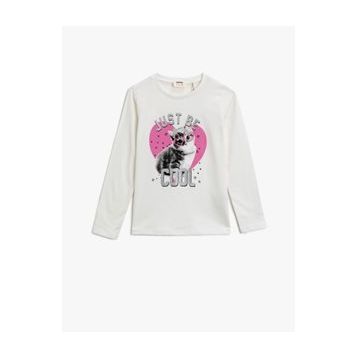 Koton Baskili Pamuklu Bisiklet Yaka Uzun Kollu Sweatshirt 1YMB18207ZK