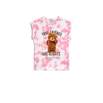 Koton Batik Desenli Kolsuz Pamuklu Kız Çocuk Teddy Bear Baskılı Tişört