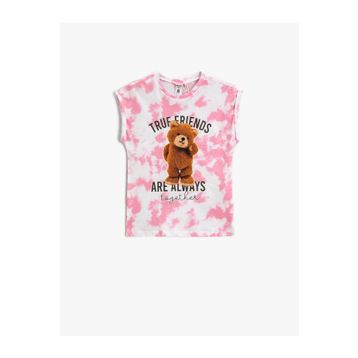 Koton Batik Desenli Kolsuz Pamuklu Kız Çocuk Teddy Bear Baskılı Tişört