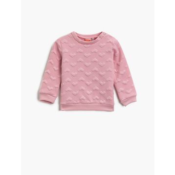 Koton Bisiklet Yaka Kalp Desenli Uzun Kollu Sweatshirt 1YMG17960OK