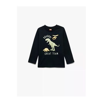 Koton Erkek Bebek Dinozor Baskılı Uzun Kollu Bisiklet Yaka Pamuklu T-shirt
