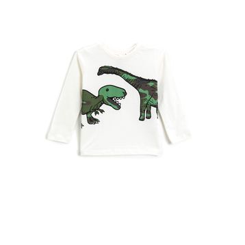 Koton Erkek Bebek Dinozor Baskılı Uzun Kollu Bisiklet Yaka Pamuklu T-shirt