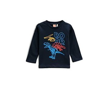 Koton Erkek Bebek Dinozor Baskılı Uzun Kollu Bisiklet Yaka Pamuklu T-shirt