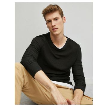 Koton Erkek Bisiklet Yaka Basic Uzun Kollu Kazak Siyah 1KAM91620GK999S