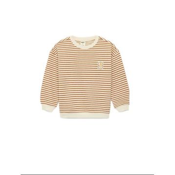 Koton Erkek Çocuk Pamuklu Çizgili Bisiklet Yaka Islemeli Sweatshirt Lacivert 1YMB18970ZK01M912