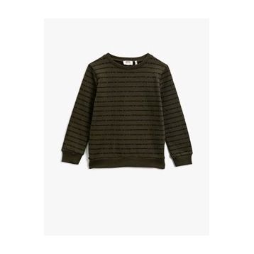 Koton Erkek Çocuk Pamuklu Çizgili Bisiklet Yaka Islemeli Sweatshirt Lacivert 1YMB18970ZK01M912