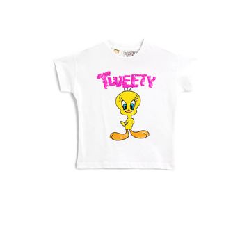 Koton Tweety Lisanslı Pullu Payetli Pamuklu Kız Çocuk Tişört