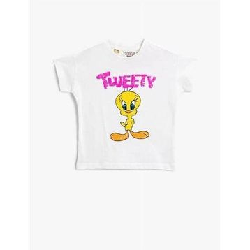 Koton Tweety Lisanslı Pullu Payetli Pamuklu Kız Çocuk Tişört