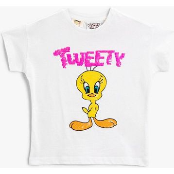 Koton Tweety Lisanslı Pullu Payetli Pamuklu Kız Çocuk Tişört