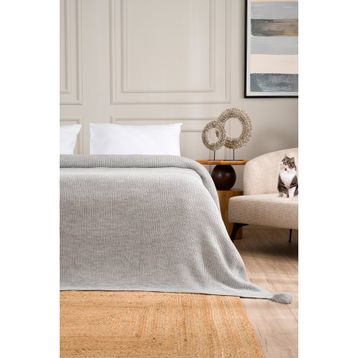Koza Home 160x220 cm Miel Gri Kenarı Ponponlu Tek Kişilik Battaniye