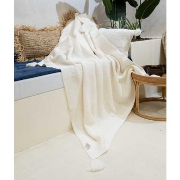 Koza Home 37102 130x170 cm Miel Krem Kenarı Ponponlu Tv Battaniyesi
