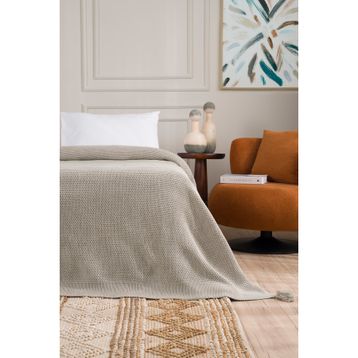 Koza Home 37110 200x220 cm Miel Vizon Kenarı Ponponlu Çift Kişilik Battaniye