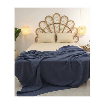 Koza Home 37115 200x220 cm Miel Indigo Kenarı Ponponlu Çift Kişilik Battaniye