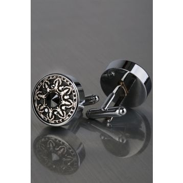 Kravatkolik KD1197 Gümüş Füme Taşlı Kol Düğmesi