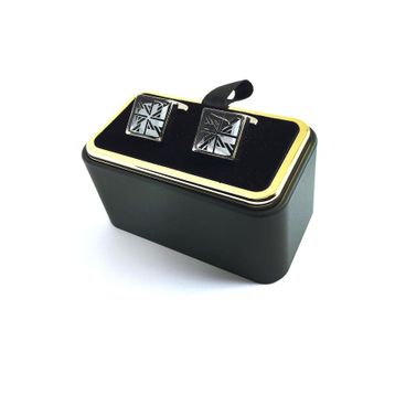 Kravatkolik KD1360 Standart Gümüş Renk Siyah Detay Kol Düğmesi