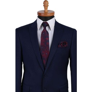 Kravatkolik KK9615 Bordo Lacivert Çiçek Desen Mendilli Klasik Kravat
