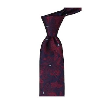 Kravatkolik KK9615 Bordo Lacivert Çiçek Desen Mendilli Klasik Kravat