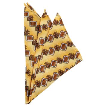 Kravatkolik SPS169 Sarı Motif Baskılı İpek Mendil