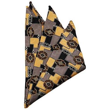 Kravatkolik SPS321 Sarı - Siyah Motif Baskılı İpek Mendil