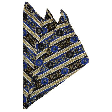 Kravatkolik SPS373 Sarı - Lacivert Motif Baskılı İpek Mendil