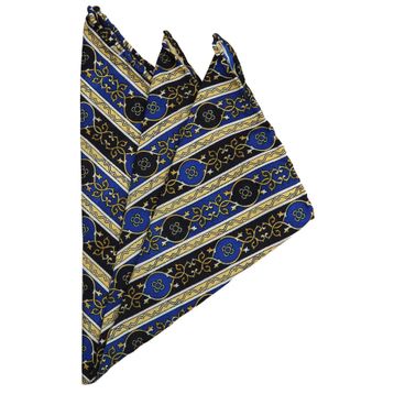 Kravatkolik SPS373 Sarı - Lacivert Motif Baskılı İpek Mendil