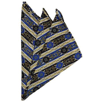 Kravatkolik SPS373 Sarı - Lacivert Motif Baskılı İpek Mendil
