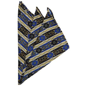Kravatkolik SPS373 Sarı - Lacivert Motif Baskılı İpek Mendil