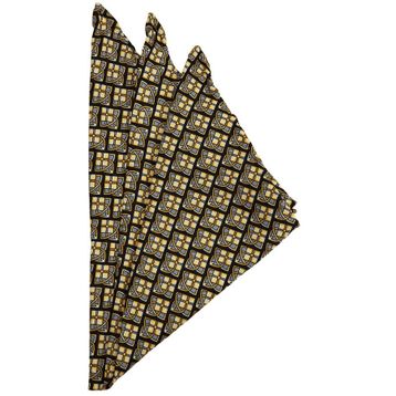 Kravatkolik SPS400 Sarı - Lacivert Motif Baskılı İpek Mendil
