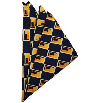 Kravatkolik SPS404 Sarı - Lacivert Motif Baskılı İpek Mendil