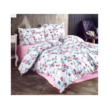 Kristal Krizantem Pembe Ranforce Pamuklu 200x220 cm Çift Kişilik Nevresim Takımı