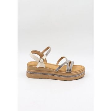 Kriste Bell KB0095 Beyaz Kadın Taşlı Pullu Sandalet