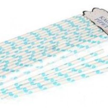 KullanAtMarket Dolphin 25 Adet Mavi Puantiyeli Beyaz Kağıt Pipet