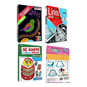 Kumtoys Filografi Sanatı+Linol Baskı+Taş Boyama+Halı Dokuma 4’lü Set