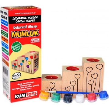 Kumtoys Renkli Balonlar Desenli Dekoratif Ahşap Mumluk