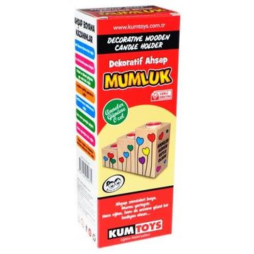 Kumtoys Renkli Balonlar Desenli Dekoratif Ahşap Mumluk