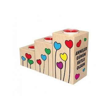 Kumtoys Renkli Balonlar Desenli Dekoratif Ahşap Mumluk