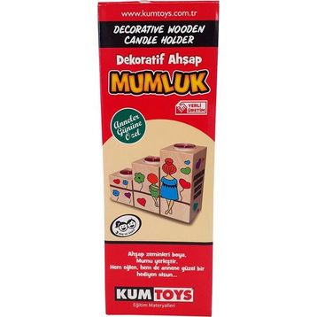 Kumtoys Renkli Balonlar Desenli Dekoratif Ahşap Mumluk