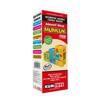 Kumtoys Renkli Balonlar Desenli Dekoratif Ahşap Mumluk
