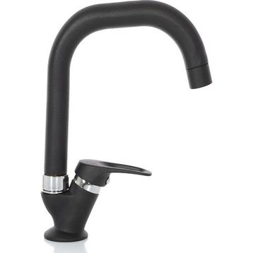Kustar Delta Borulu Tek Su Girişli Mat Siyah Mix Lavabo Bataryası