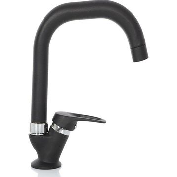 Kustar Delta Borulu Tek Su Girişli Mat Siyah Mix Lavabo Bataryası